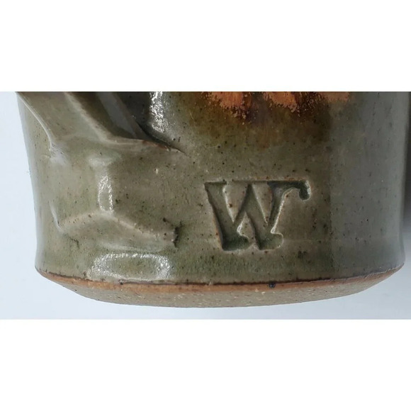 Mary Weisgram Pottery Large Tall Mug Brown with Autumn Oak Leaf Design Signed - Picture 6 of 9